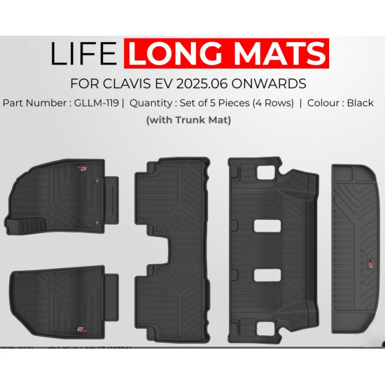 Kia Carens Clavis EV GFX Life Long Floor Mats 4 Rows with Trunk Mat Kia Carens Clavis EV GFX Life Long Floor Mats 4 Rows with Trunk Mat