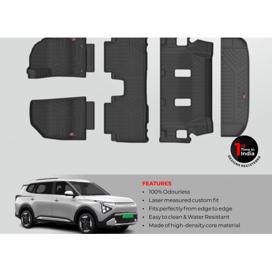 Kia Carens Clavis EV GFX Life Long Floor Mats 4 Rows with Trunk Mat Kia Carens Clavis EV GFX Life Long Floor Mats 4 Rows with Trunk Mat