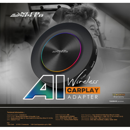 Need For Speed AI Box Picasso 4Gb Ram 64Gb Rom Wireless Carplay, Android Apps, Youtube Videos 