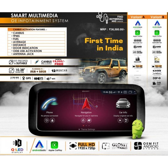 Mahindra Thar Smart OEM Fit Infotainment System Apple Carplay & Android Auto 4g Sim Variant B