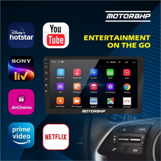 Motorbhp M10 Lag Free Carplay, Navigation Android Stereo | Heavy Bass | 4G Sim Enabled