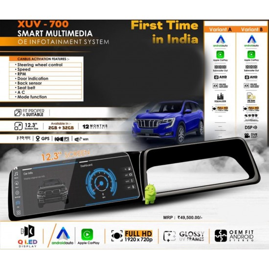 Mahindra XUV700 Smart OEM Fit Infotainment System Apple Carplay & Android Auto 4g Sim Variant B