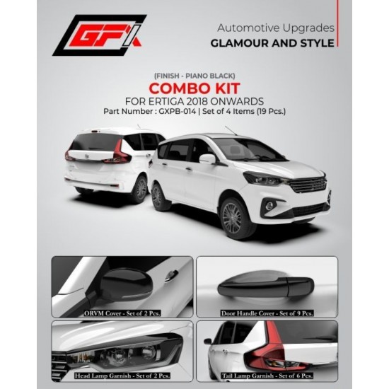  GFX Maruti Suzuki Ertiga Piano Black Chrome Accessories Combo Kit 11 (Set of 4 items) (2018-Onwards)