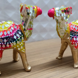 Home Decorative Rajasthani Handicraft Mirror Work on Big Camel- Multi Color 