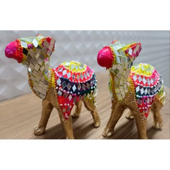 Home Decorative Rajasthani Handicraft Mirror Work on Big Camel- Multi Color 