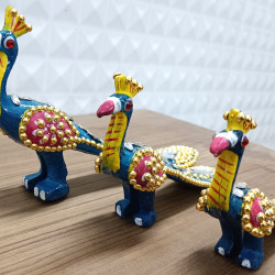 Home Decorative Jaipuri Handicraft Meenakari Metal Peacock Set Of 3
