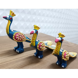 Home Decorative Jaipuri Handicraft Meenakari Metal Peacock Set Of 3