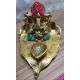 Home Decorative Jaipuri Handicraft Metal Ganesha Idol On Leaf With Diya /Stone