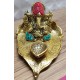 Home Decorative Jaipuri Handicraft Metal Ganesha Idol On Leaf With Diya /Stone