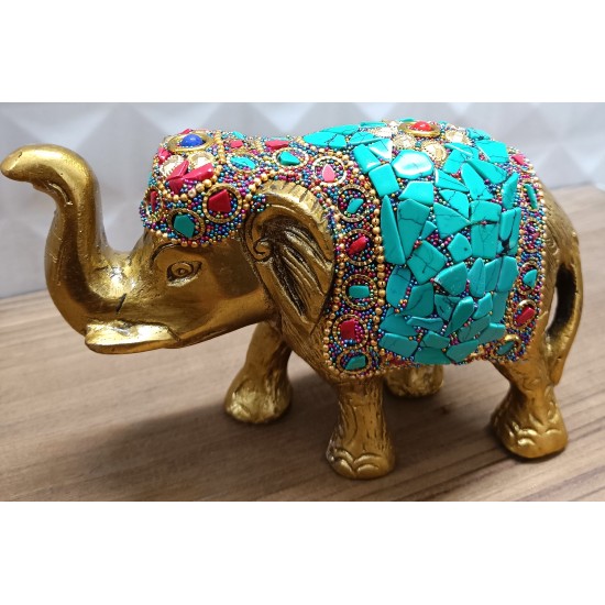 Home Decorative Rajasthani Handicraft Metal Elephant Small Size With Stone Work