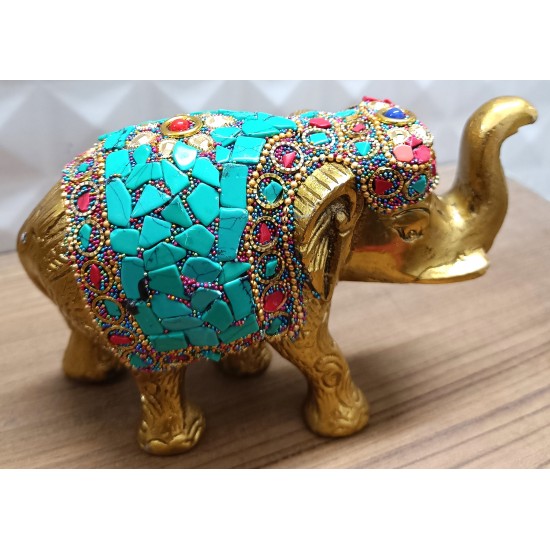 Home Decorative Rajasthani Handicraft Metal Elephant Small Size With Stone Work