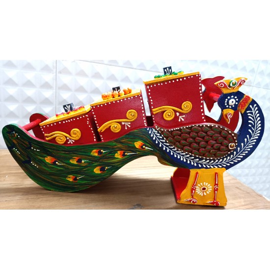 Antique Dry Fruit Box with Lid - Peacock Design - For Serving & Dining Table Decor Antique Dry Fruit Box with Lid - Peacock Design - For Serving & Dining Table Decor