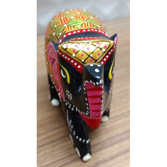 Home Decorative Rajasthani Handicraft Meenakari on Small Elephant- Black With Multi Color