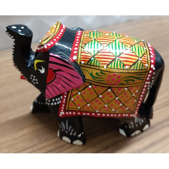 Home Decorative Rajasthani Handicraft Meenakari on Small Elephant- Black With Multi Color