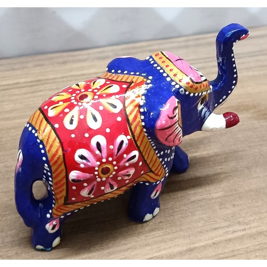 Home Decorative Rajasthani Handicraft Meenakari on Extra Small Elephant- Blue With Multi Color