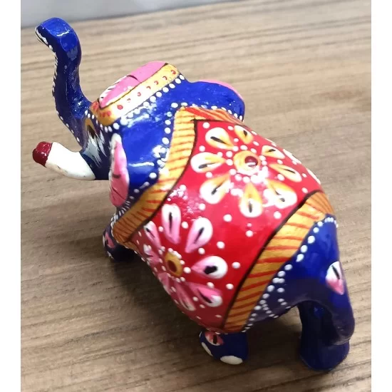 Home Decorative Rajasthani Handicraft Meenakari on Extra Small Elephant- Blue With Multi Color
