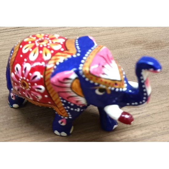 Home Decorative Rajasthani Handicraft Meenakari on Extra Small Elephant- Blue With Multi Color