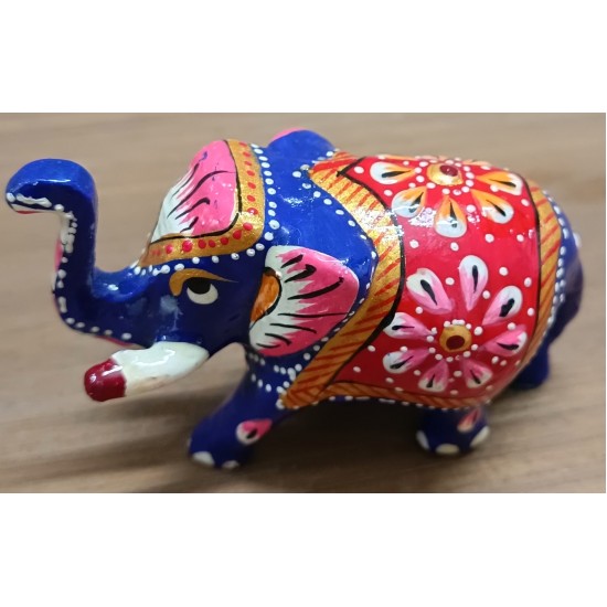 Home Decorative Rajasthani Handicraft Meenakari on Extra Small Elephant- Blue With Multi Color