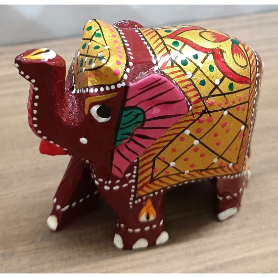 Home Decorative Rajasthani Handicraft Meenakari on Extra Small Elephant- Red With Multi Color