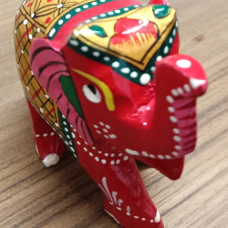 Home Decorative Rajasthani Handicraft Meenakari on Small Elephant- Red With Multi Color Home Decorative Rajasthani Handicraft Meenakari on Small Elephant- Red With Multi Color