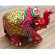 Home Decorative Rajasthani Handicraft Meenakari on Small Elephant- Red With Multi Color