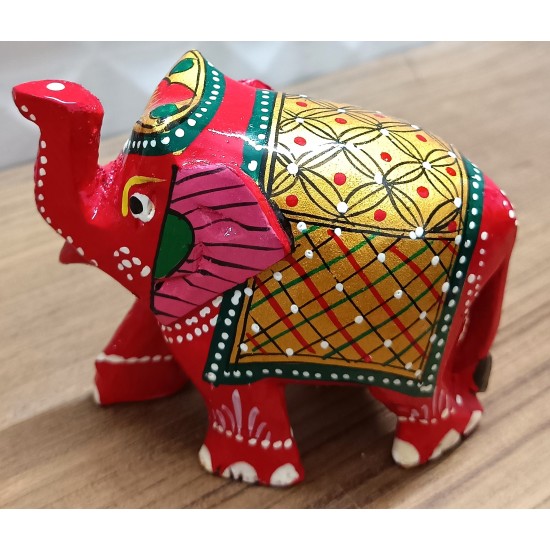 Home Decorative Rajasthani Handicraft Meenakari on Small Elephant- Red With Multi Color