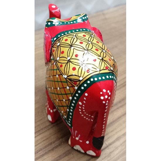 Home Decorative Rajasthani Handicraft Meenakari on Small Elephant- Red With Multi Color