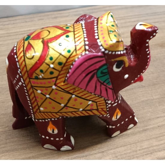 Home Decorative Rajasthani Handicraft Meenakari on Extra Small Elephant- Red With Multi Color