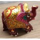 Home Decorative Rajasthani Handicraft Meenakari on Extra Small Elephant- Red With Multi Color