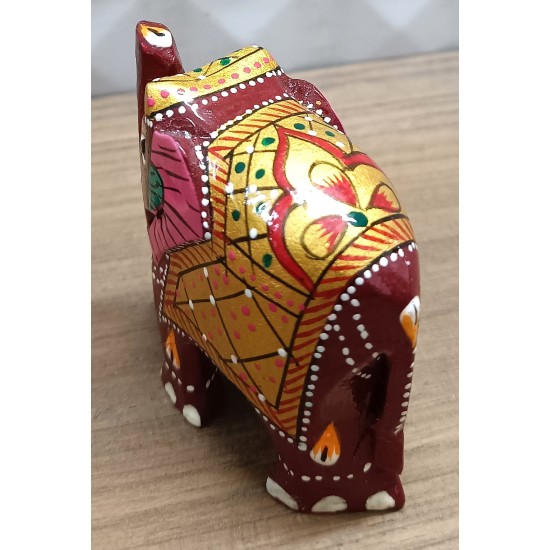 Home Decorative Rajasthani Handicraft Meenakari on Extra Small Elephant- Red With Multi Color