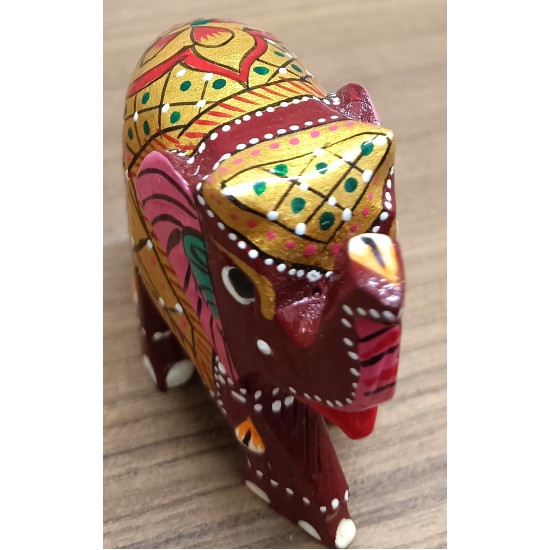 Home Decorative Rajasthani Handicraft Meenakari on Extra Small Elephant- Red With Multi Color