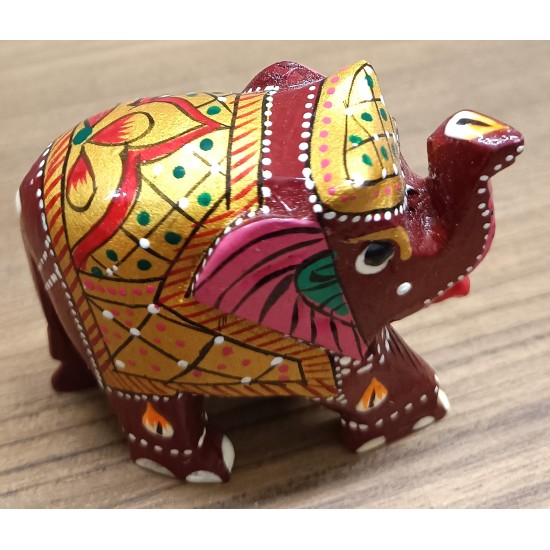 Home Decorative Rajasthani Handicraft Meenakari on Extra Small Elephant- Red With Multi Color