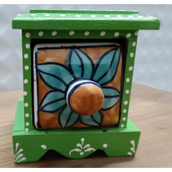 Antique Rajasthani Green Pottery Wooden Square Ceramic Side Drawer Box Antique Rajasthani Green Pottery Wooden Square Ceramic Side Drawer Box