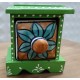 Antique Rajasthani Green Pottery Wooden Square Ceramic Side Drawer Box Antique Rajasthani Green Pottery Wooden Square Ceramic Side Drawer Box