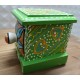 Antique Rajasthani Green Pottery Wooden Square Ceramic Side Drawer Box Antique Rajasthani Green Pottery Wooden Square Ceramic Side Drawer Box