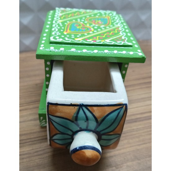 Antique Rajasthani Green Pottery Wooden Square Ceramic Side Drawer Box Antique Rajasthani Green Pottery Wooden Square Ceramic Side Drawer Box