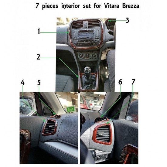 Maruti Suzuki Brezza Premium Quality Interior Carbon Wooden Texture Kit Trims 7 Pieces 