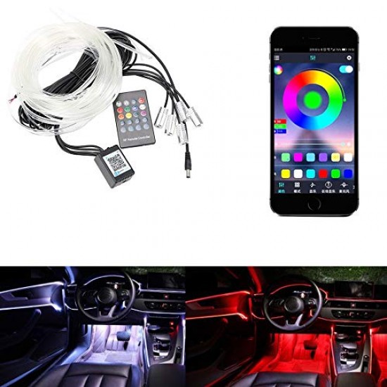 RGB App LED Car Atmosphere Interior Light With Optic Fibre Cable, EL Neon Strip Lamp With Bluetooth App Control