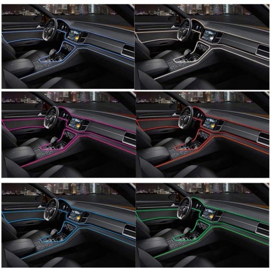 RGB App LED Car Atmosphere Interior Light With Optic Fibre Cable, EL Neon Strip Lamp With Bluetooth App Control