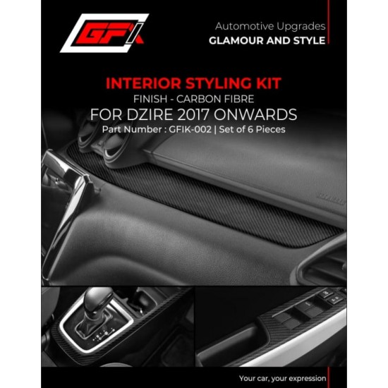 Galio Carbon Fibre Interior Styling Kit for Maruti Suzuki Dzire 2017 - Black