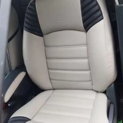 Motorbhp Leatherette Seat Covers Custom Bucket Fit Beige with Black Line 