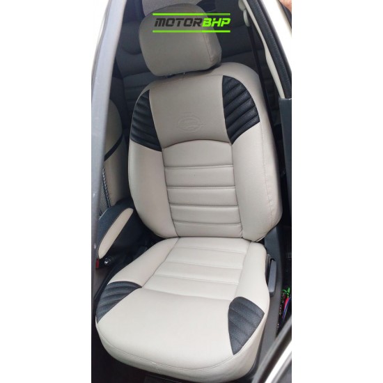 Motorbhp Leatherette Seat Covers Custom Bucket Fit Beige with Black Line 