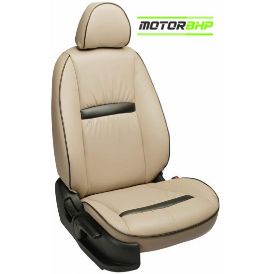 Motorbhp Leatherette Seat Covers Custom Bucket Fit Beige with Black Line (Style-2) Outline