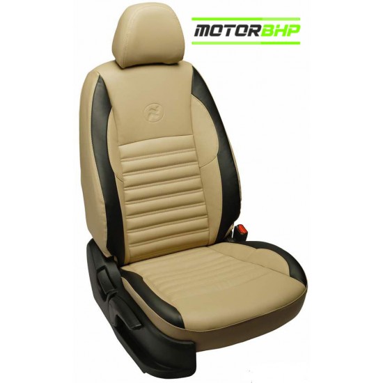 Motorbhp Leatherette Seat Covers Custom Bucket Fit Beige with Black Outline
