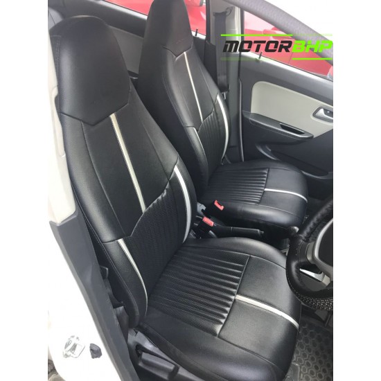 Motorbhp Leatherette Seat Covers Custom Bucket Fit Black With Silver Border (Design 2)