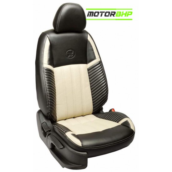 Motorbhp Leatherette Seat Covers Custom Bucket Fit Black With Beige (Design 2)