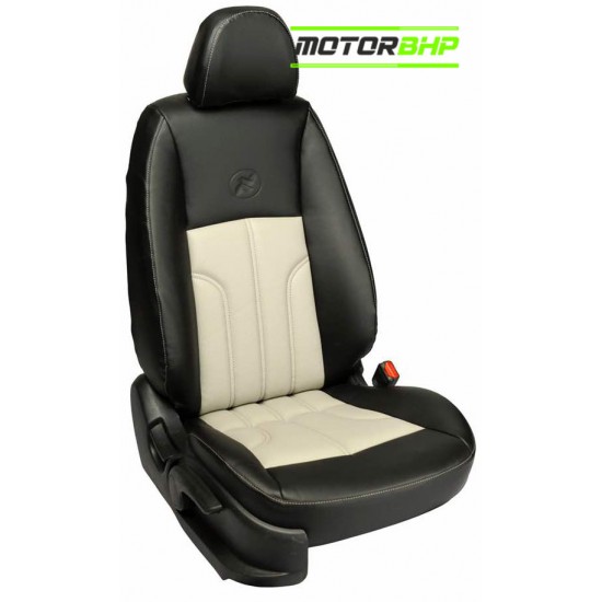 Motorbhp Leatherette Seat Covers Custom Bucket Fit Black With Beige (Design 3)