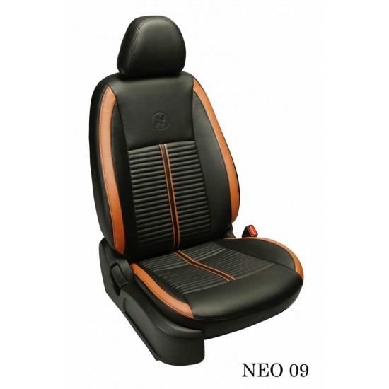 Motorbhp Leatherette Seat Covers Custom Bucket Fit Black With Orange (Design 6)