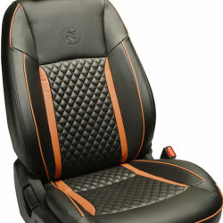 Motorbhp Leatherette Seat Covers Custom Bucket Fit Black With Orange  (Design 7) Motorbhp Leatherette Seat Covers Custom Bucket Fit Black With Orange  (Design 7)
