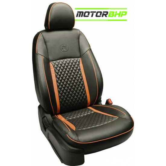 Motorbhp Leatherette Seat Covers Custom Bucket Fit Black With Orange  (Design 7)